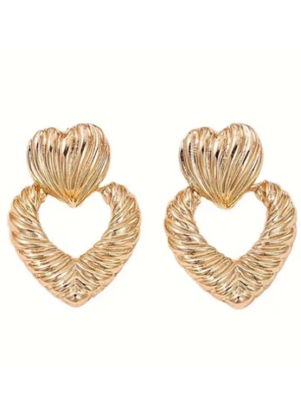 Textured Double Heart Gold Toned Stud Earrings